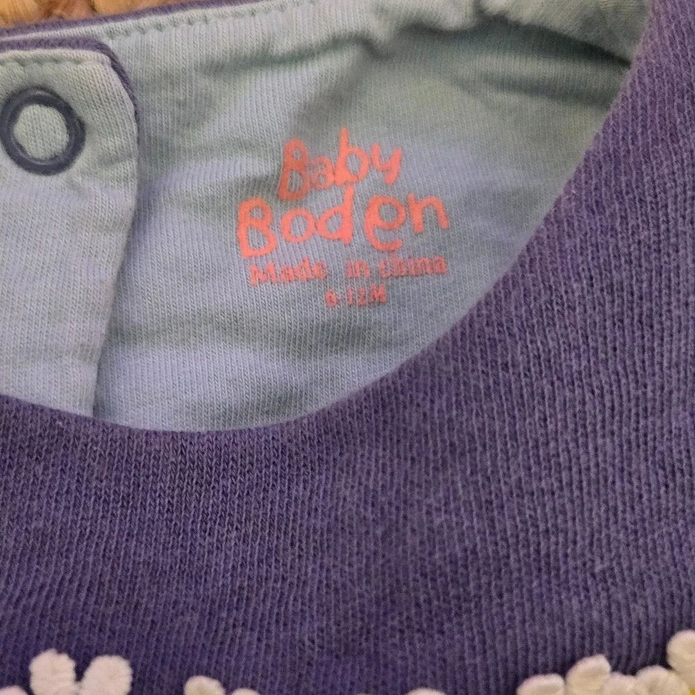 Baby Boden Blue/White Stripe Daisy Trimmed Sweatshirt Dress Size 6-12‎ months